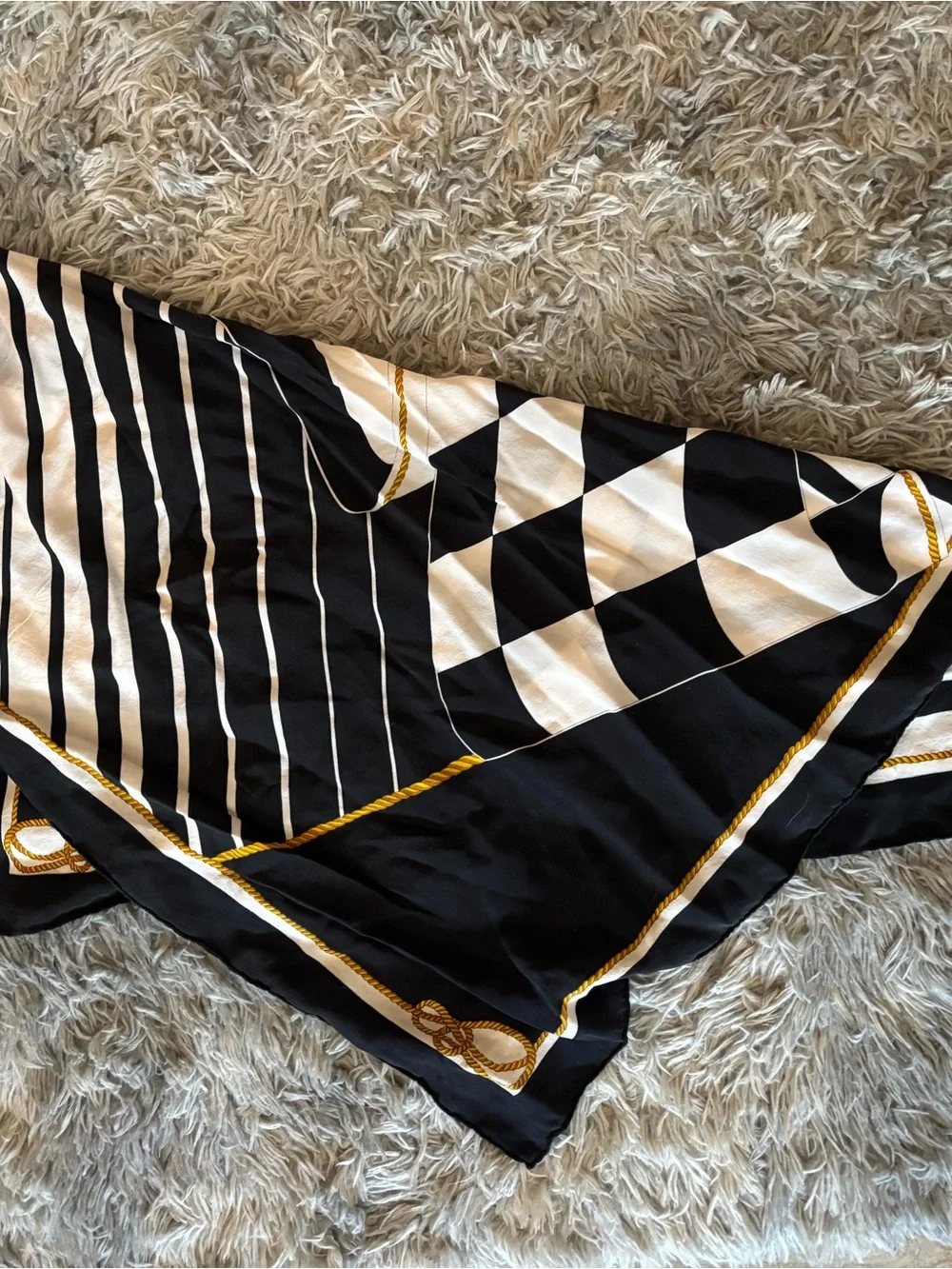 Black, White & Gold Geometric Silk Scarf